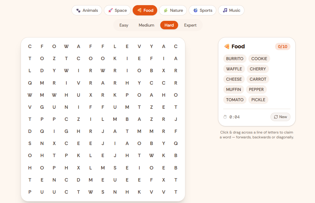 Find the words. Beat the clock.
